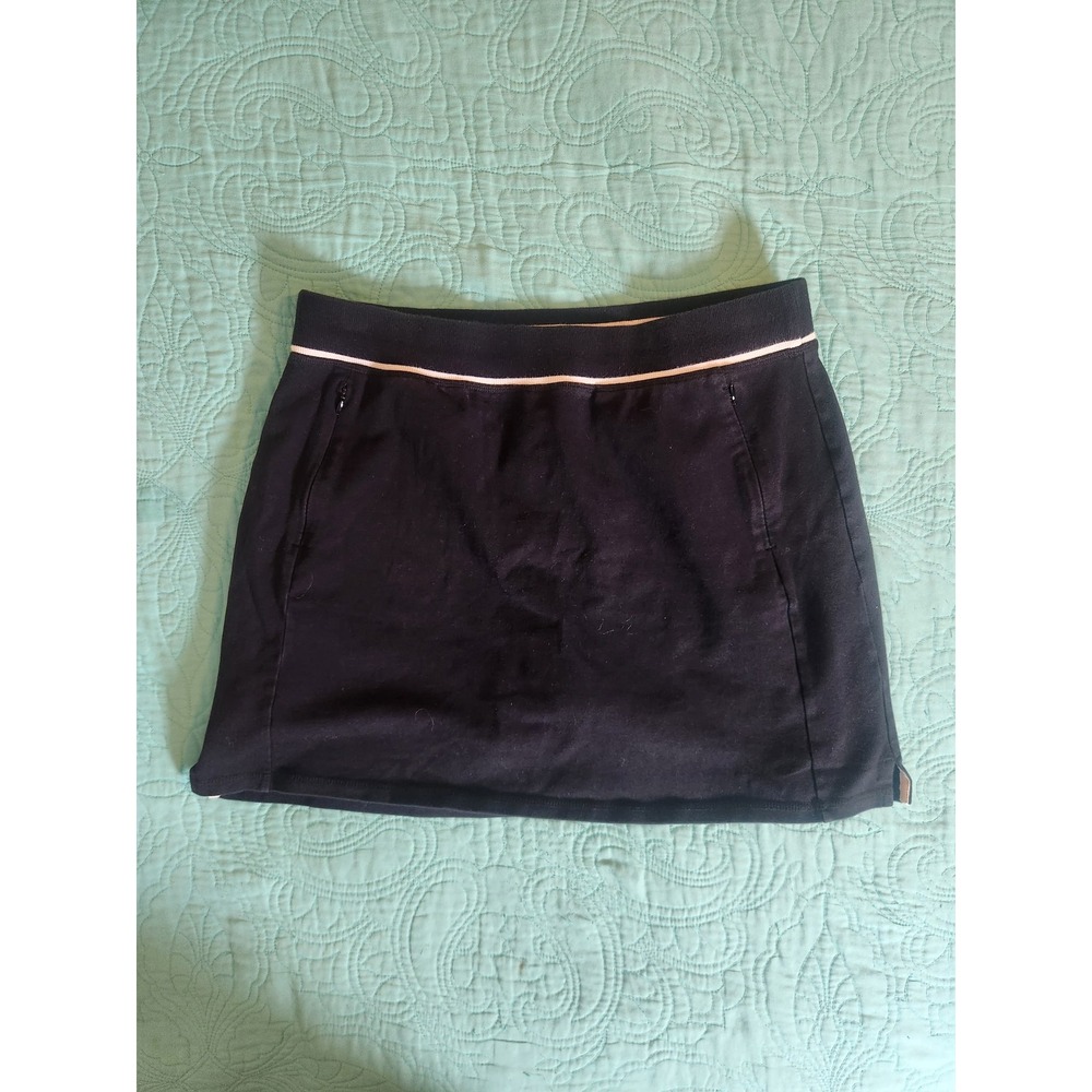 T by Talbots Black Active Skort White Stripe Waistband Zipper Pockets Petite LP